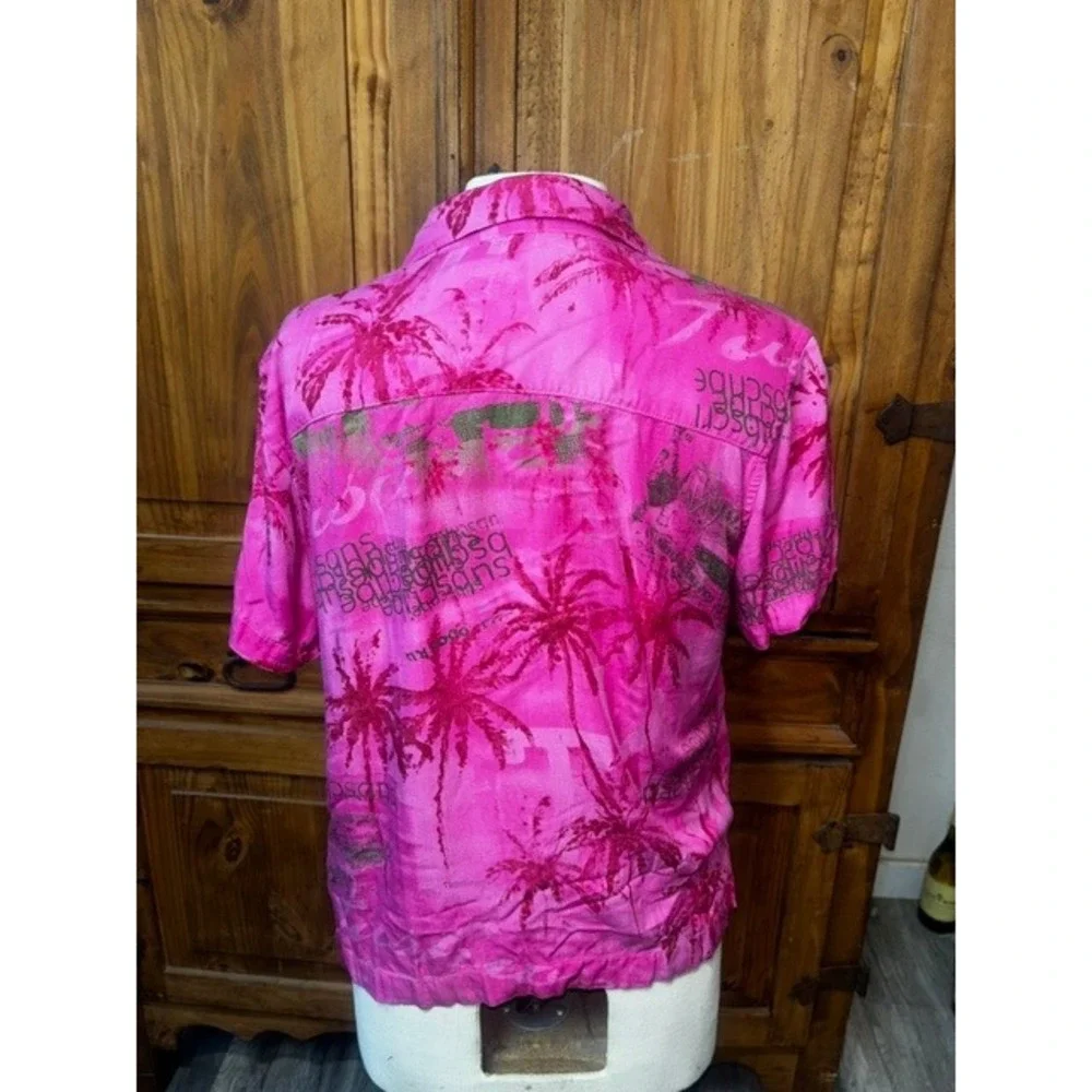 Caribbean Joe Pink Tropical Palm Tree Print Button Front Shirt Petite Womens M - Picture 6 of 7
